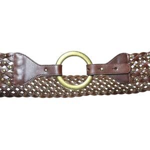 The Limited Womens Belt Brown Leather Woven Brass Color Wide Boho Western